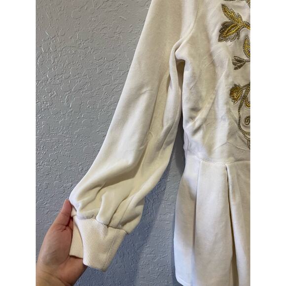 Boston Proper Cream Zip up Embroidery Velour Sweater Size M - Picture 4 of 7
